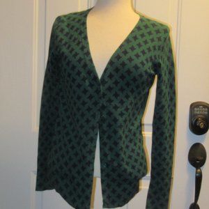 Merona Medium Green and Navy Print Cardigan Sweater